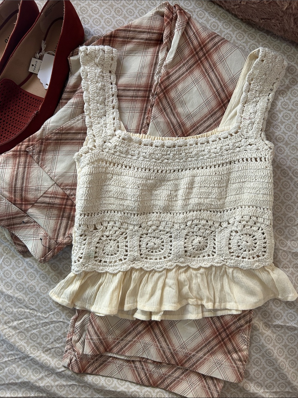 Crochet Ruffle Camisole Top - Cream